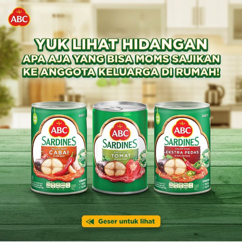 

ABC Sardines 155 gram/Sarden ABC 425 gram/Ikan Sarden Kaleng ABC