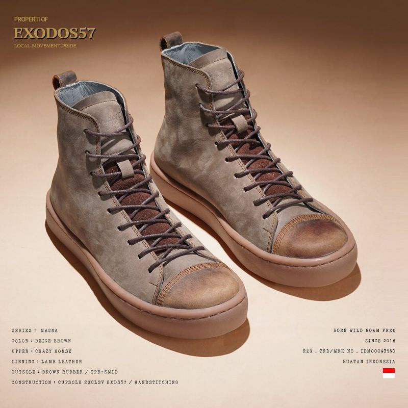 STHIRA | SEPATU MAGNA BEIGE BROWN EXODOS57 | SEPATU KULIT | SEPATU BOOTS