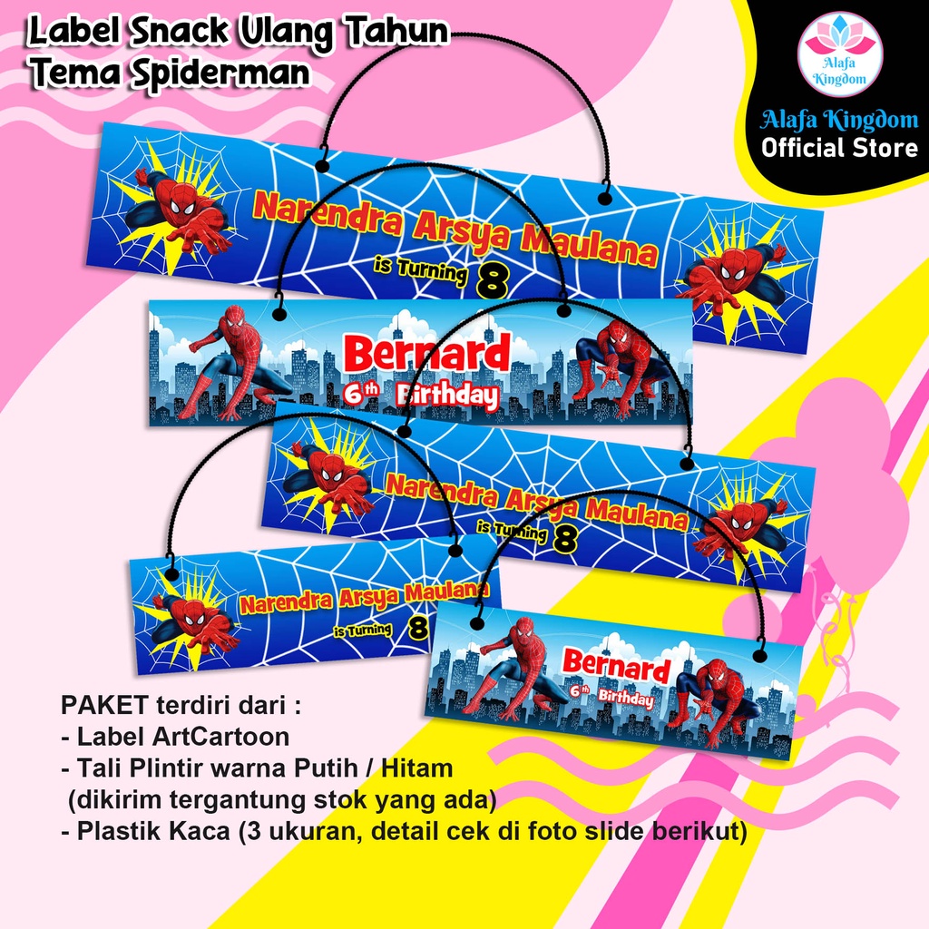 

AlafaKingdom Label Snack Ulang Tahun Tema Spiderman / Label Snack Ultah Custom