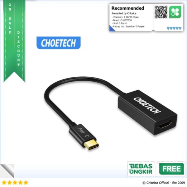 Promo CHOETECH Kabel Adapter Converter USB Type C to HDMI 4K 20cm - HUB-H05 - Hitam CHOETECH Diskon