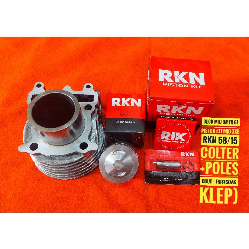 PAKET CYLINDER BLOK MIO DMTR 61 TANPA RUBAH CRANKCASE SET PISTON KIT MIO XXB RKN  DMTR 58/15 COLTER+POLES-BOYRENK RACING