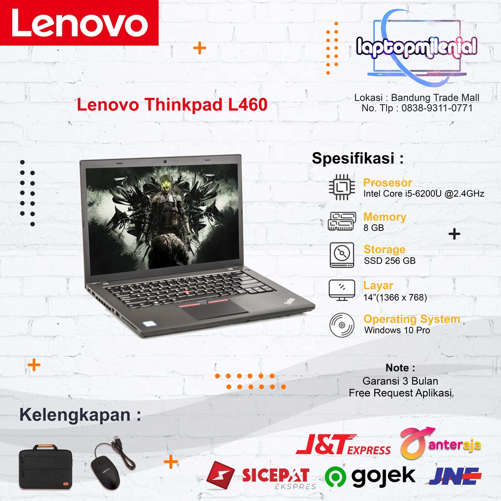 Lenovo Thinkpad L460 Intel Core i5-6200U RAM 8GB SSD 256GB 14&quot;HD Berkualitas