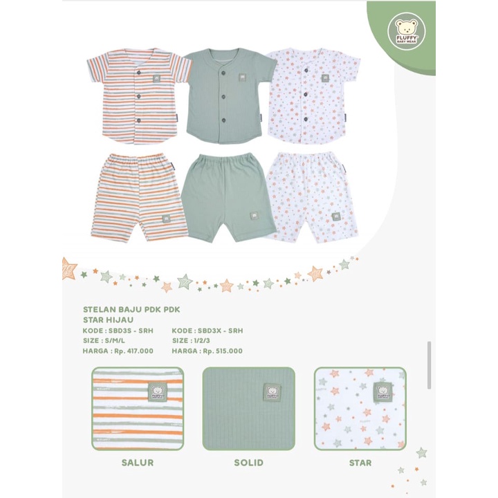 Baju Setelan Fluffy Kancing Depan Pendek isi 3 Stel / Setelan Baju Bayi