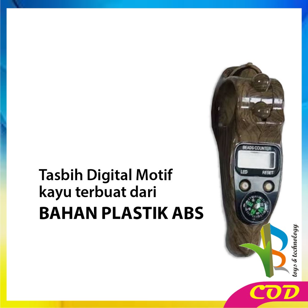 RB-C582 Tasbih Digital Motif Kayu Led + Kompas / Tasbih Kayu Alat Hitung Tahlil Finger Counter Compas / Muslim Tasbih