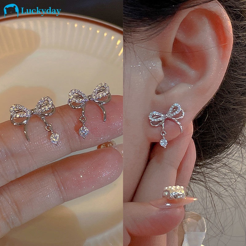 YEEZII Kalung Choker Rantai Liontin Pita Hias Kristal Warna Silver Untuk Wanita