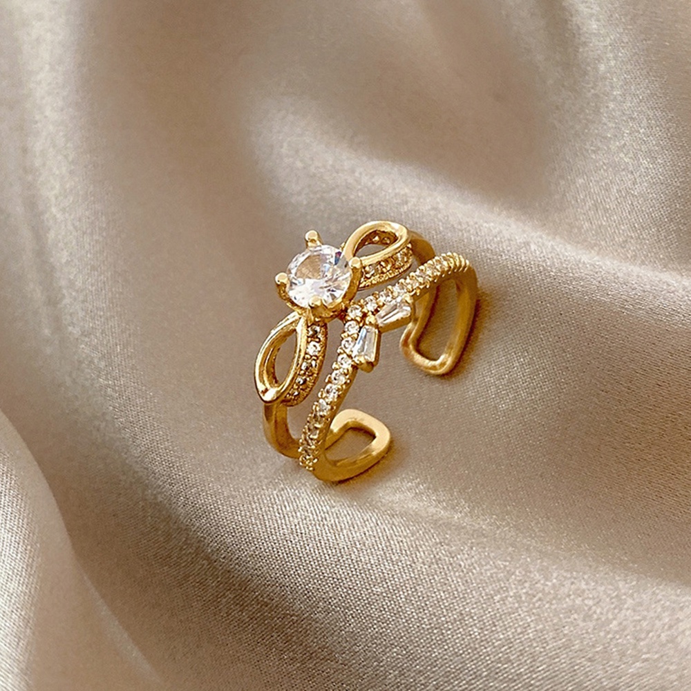 Cincin Zircon Berlian Imitasi Bahan S925 Sterling Silver Gold plated Adjustable Untuk Wanita