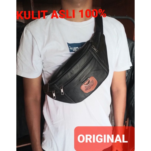 Tas Selempang Pria Kulit Asli Waistbag Pria Kulit /tas slempang Kulit Asli Anti Api