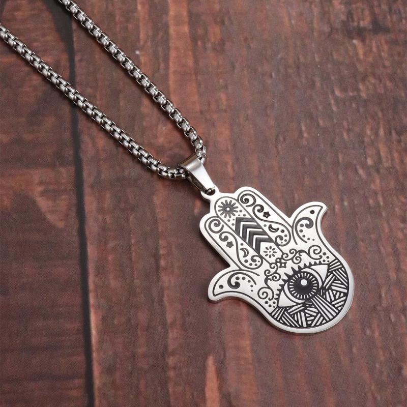 Kalung Liontin Tangan Fatima Bahan Stainless Steel Gaya Vintage Untuk Pria