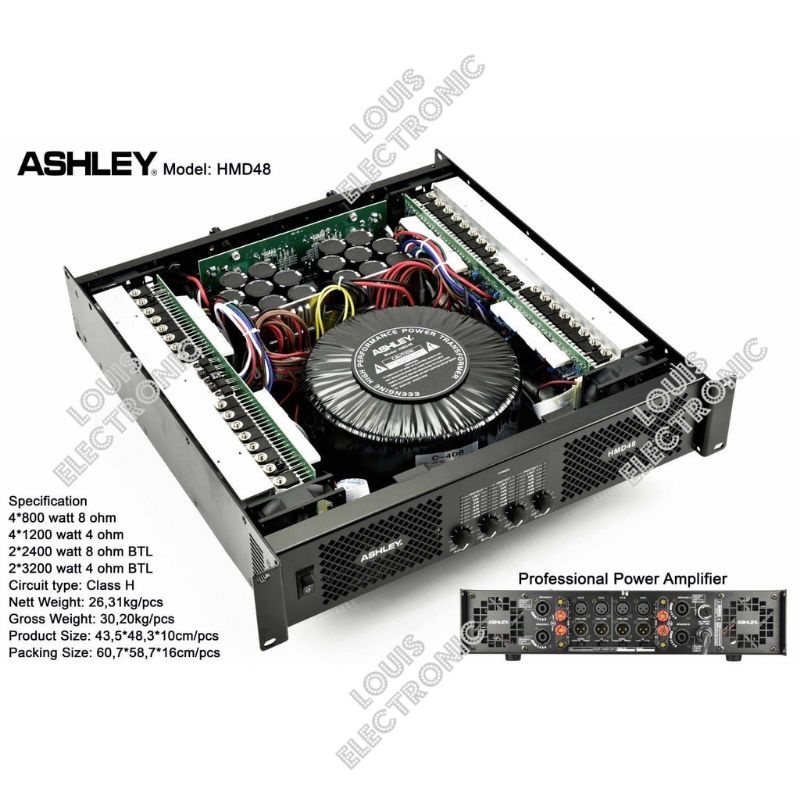 Power Amplifier ASHLEY HMD48 HMD 48 4 Channel Class H ORIGINAL