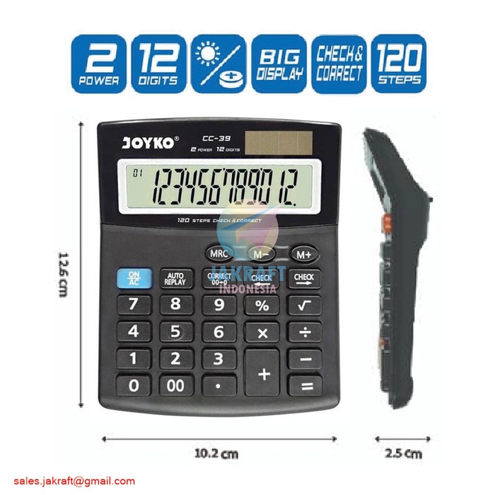 

Calculate Kalkulator Calculator 12 Digit Check Correct Dual Power Joyko Cc-39