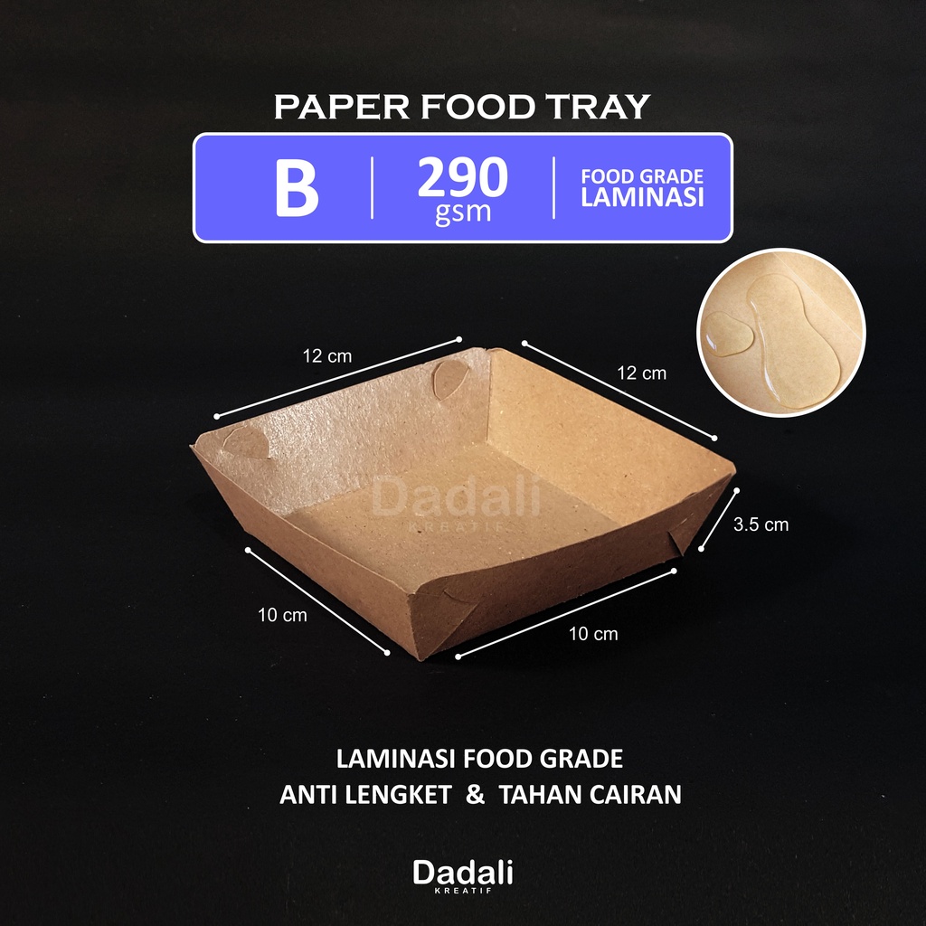 Paper Tray Dine In Laminasi L/M/S/B Kraft Coklat Tebal 290gsm
