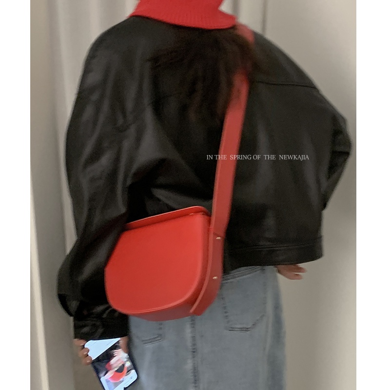 Suhao Tahun Baru Tas Merah Wanita 2021 Baru Fashion Trendi Retro Saddle Bag Niche All-Match In Single Shoulder Messenger Bag