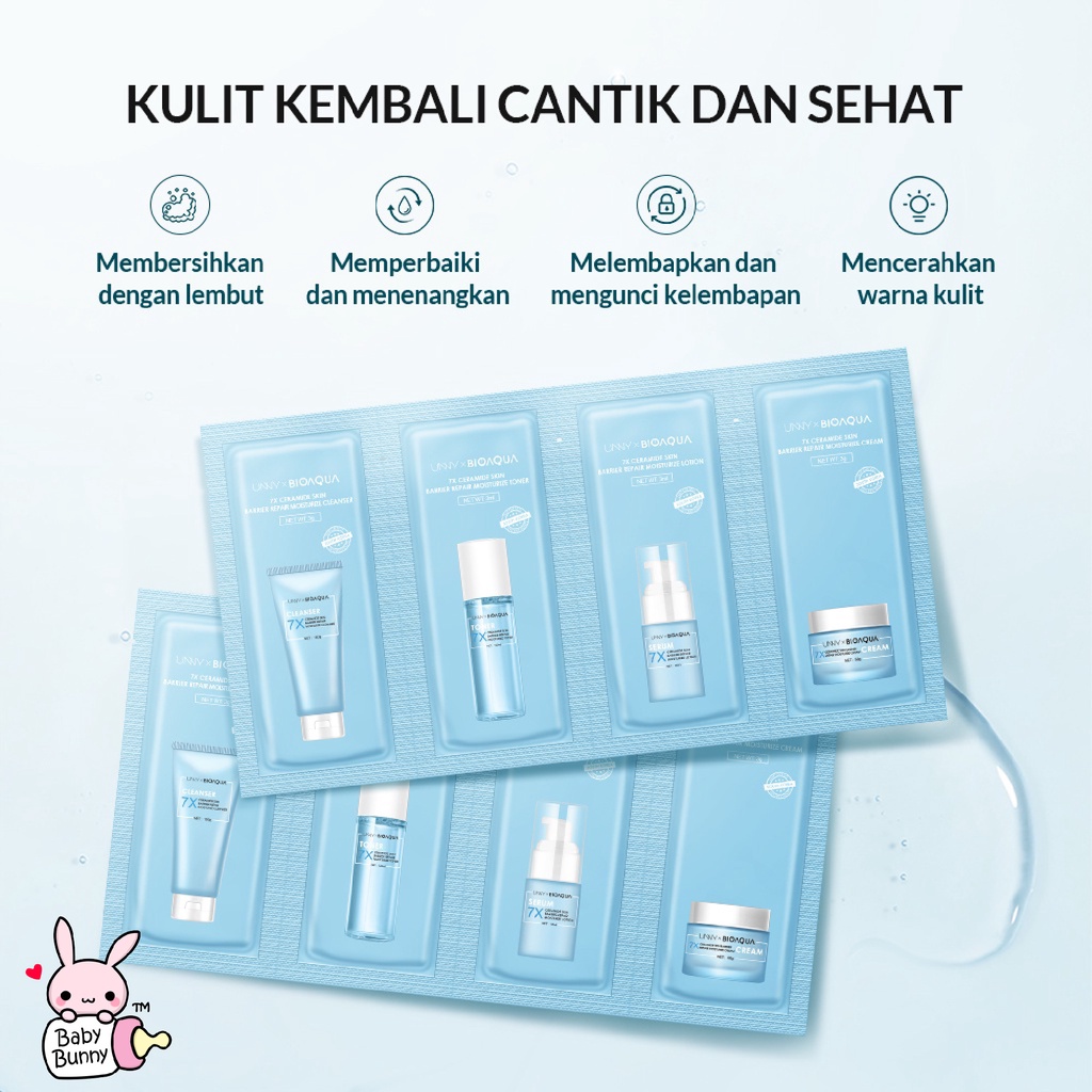 ❤ BELIA ❤ BIOAQUA 7X Ceramide Skin Barrier Repair Moisturizer Travel Kit Skincare Paket With Cleanser 3g + Toner 3ml + Emulsion 3ml + Cream 3g