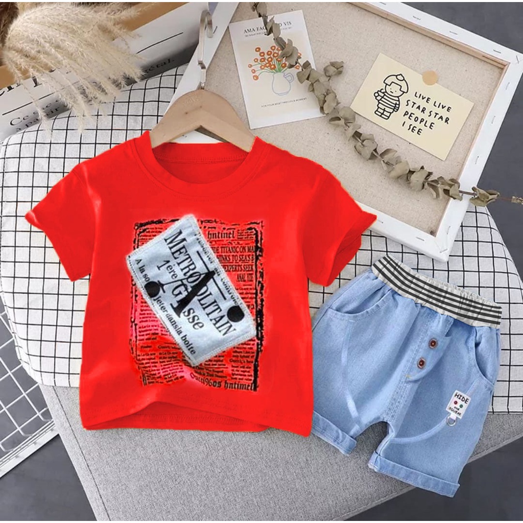 SETELAN ANAK BAJU KAOS LENGAN PENDEK BAHAN KATUN CELANA PENDEK BAHAN DENIMUMUR 1-5 TAHUN BAJU ATASAN ANAK LAKI LAKI PEREMPUAN TERBARU FASHION ANAK MASA KINI TERMURAH SETELAN ANAK KASUAL TERLARIS