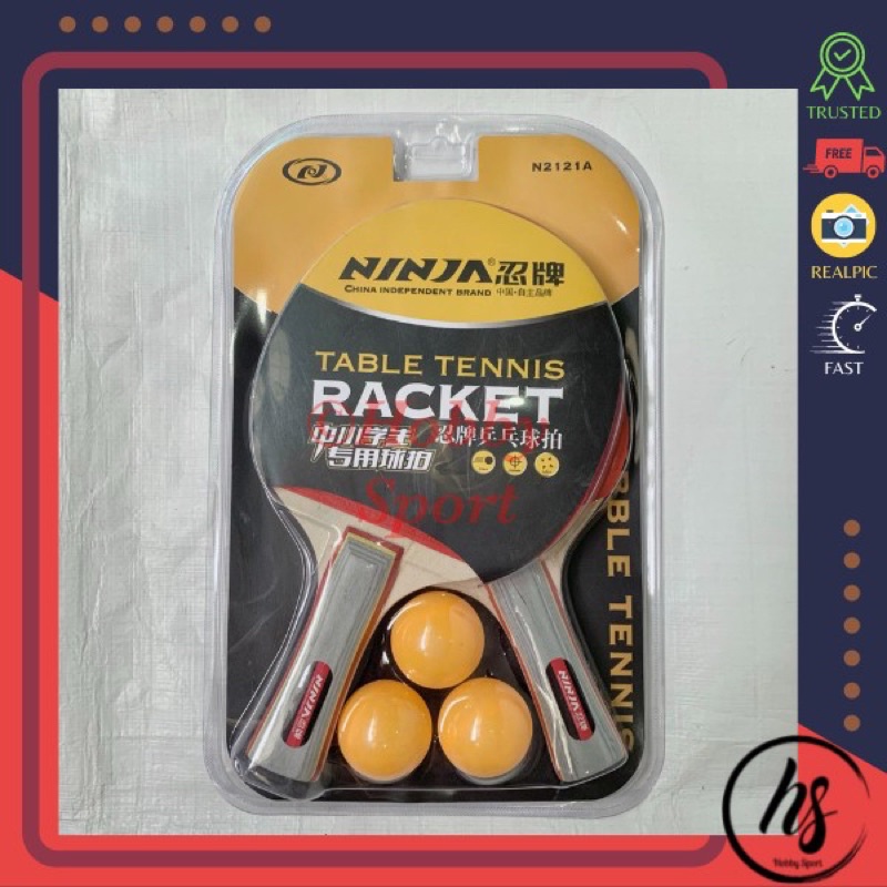 Bat Bet Bad Pingpong Set Ninja N2121A Tenis Meja Sepasang + Bola Murah