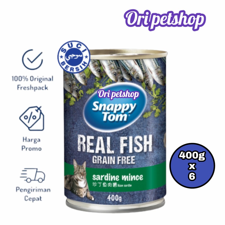 ( 6 x) Snappy Tom Kaleng Sardine Mince Makanan Kucing Wet 400g