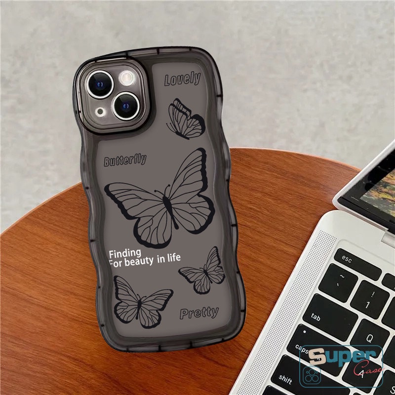 Retro Butterfly Case Samsung A04 A12 A14 A50s A04s A23 A32 A50 A13 A30s A03 A33 A21s A53 A30 A20s A31 A02s A52 A20 A51 A03s A11 A30 A52s A22 Soft TPU Fashion Wavy Edge Cute Case