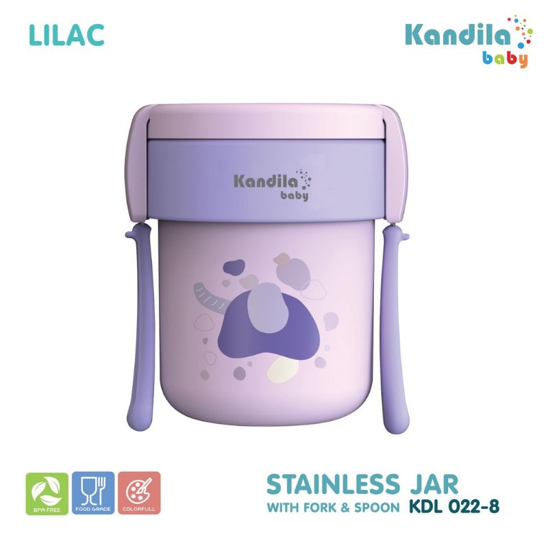 Kandila Baby Stainless Food Jar With Spoon &amp; Fork 650ml KDL022-8  - Tempat Wadah Penyimpanan Mpasi Bayi Stenlis Stainles