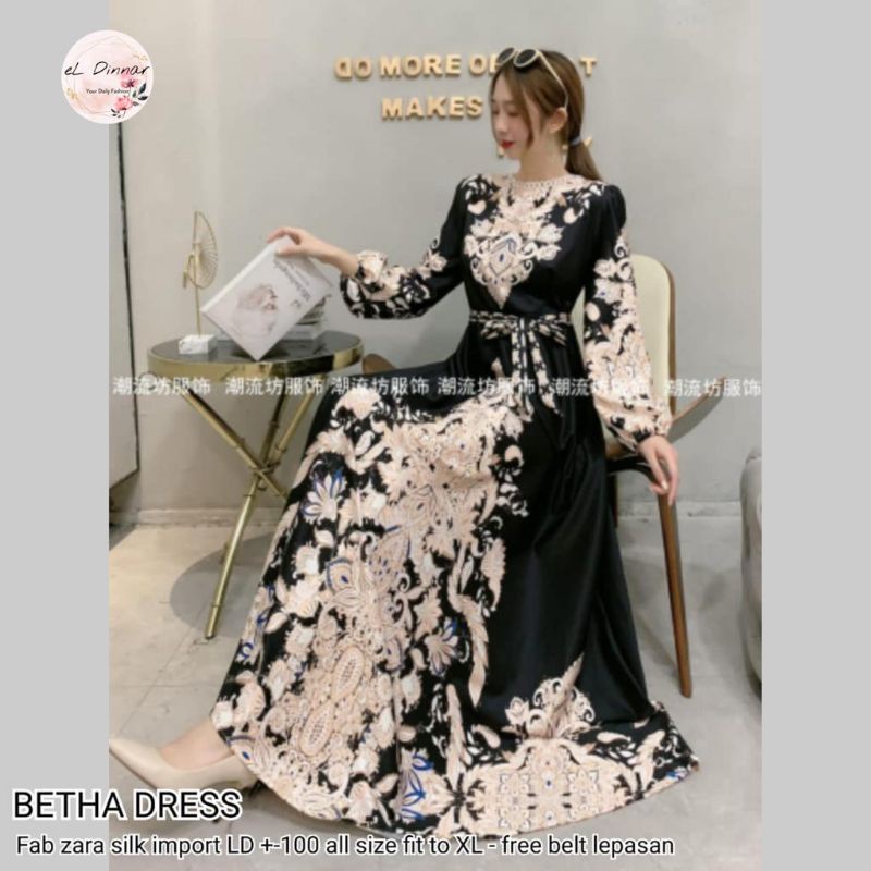 Ready Gamis Dress Bahan Zara Silk Import UK Allsize+Free belt lepasan