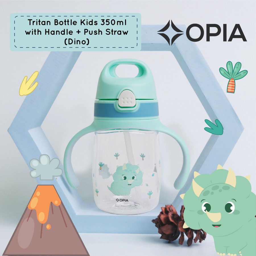 Opia Tritan Bottle Kids 350ml - Dino Straw Bottle with Handle