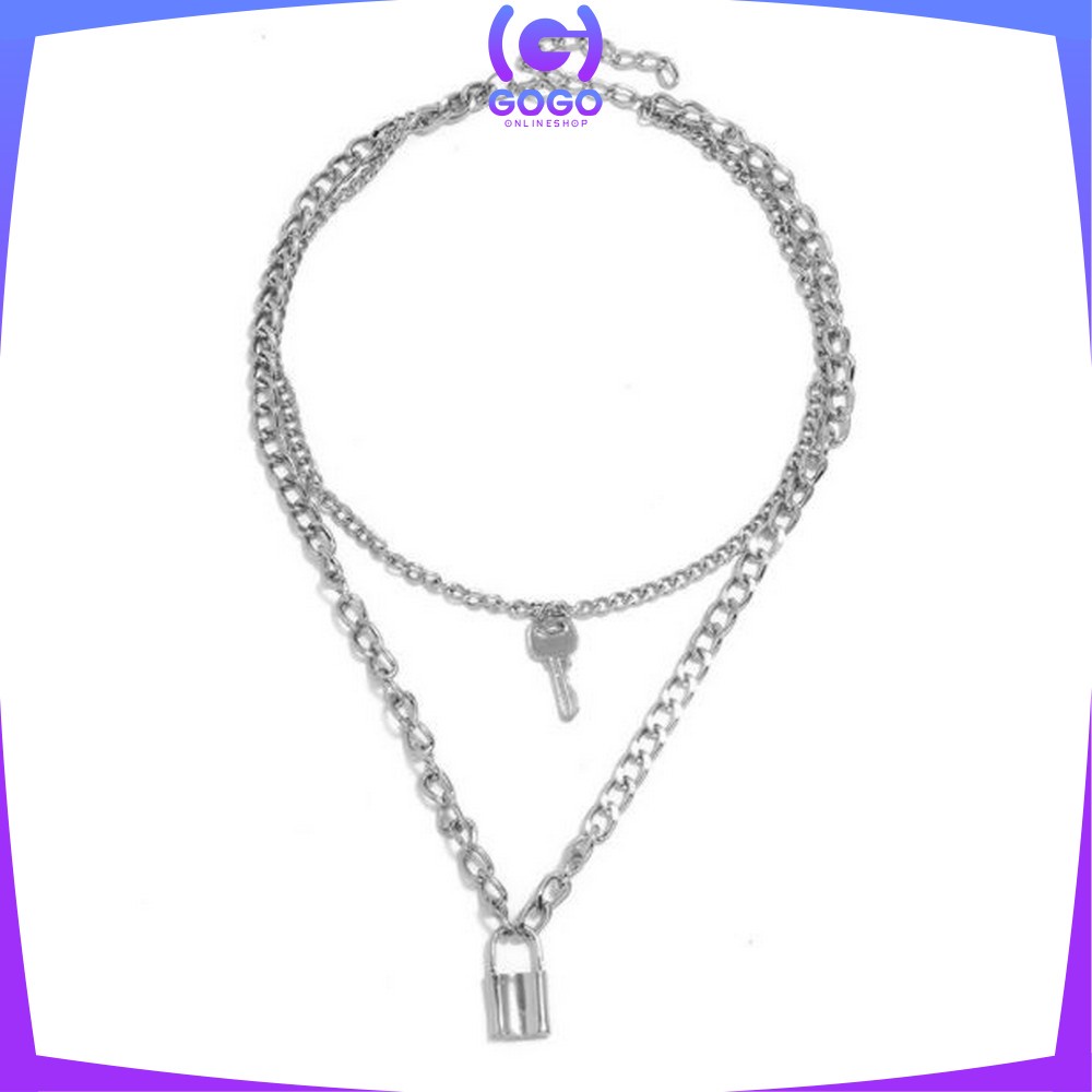 GOGO-K57 K58 Korean Fashion Kalung Gembok Kunci Retro Kalung Rantai Wanita Lapis Emas Liontin Simple / Lock Key Wanita Pria Retro / Kalung Kunci Multi Layer