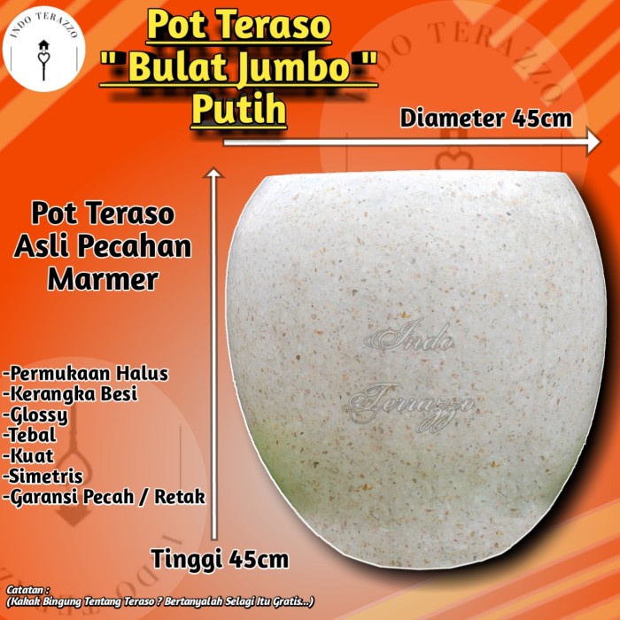 INDO TERAZZO POT TANAMAN KERAMIK MARMER TERASO TIPE BULAT D45 - POT BUNGA KERAMIK MARMER - POT TERAS