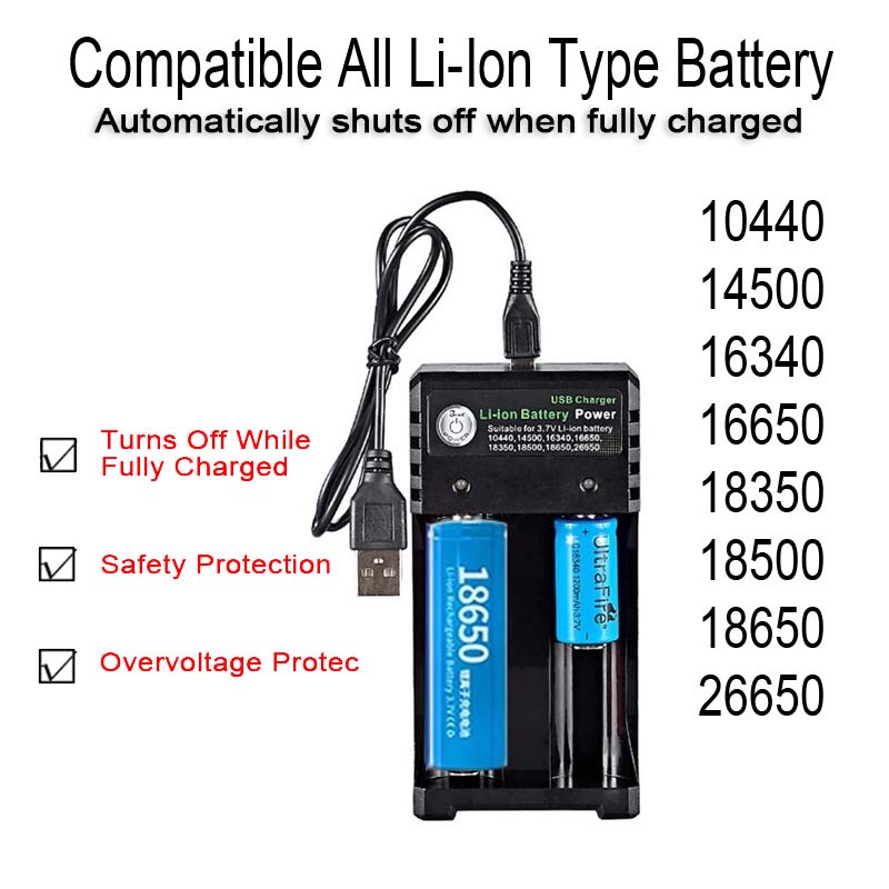 18650 Charger Baterai Semua Jenis Li-Ion 18650 10440 14500 16340 16650 18350 18500  26650 Proteksi ganda cas batere baterai batu batre li ion liion 3,7v Pengisi Daya Serbaguna dengan Input USB Mikro 18650 Battery Charger For 18650 Charging 3.7V Recharge