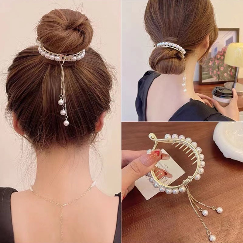 Fashion Gadis Rambut Ajaib Bun Shaper Ladies Headwear DIY Berlian Imitasi Mutiara Bunga Rambut Klip Elegan Alat Styling Rambut Rumbai Rambut Sanggul Korea Pernikahan Pengantin Wanita Aksesoris Rambut