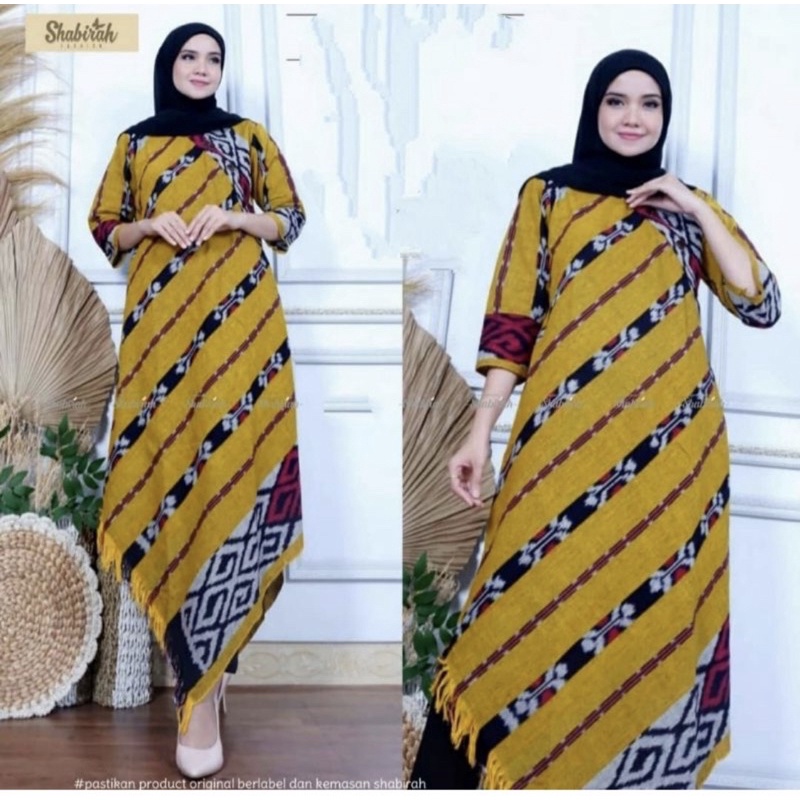 tunik tenun motif Toraja yelow + free masker