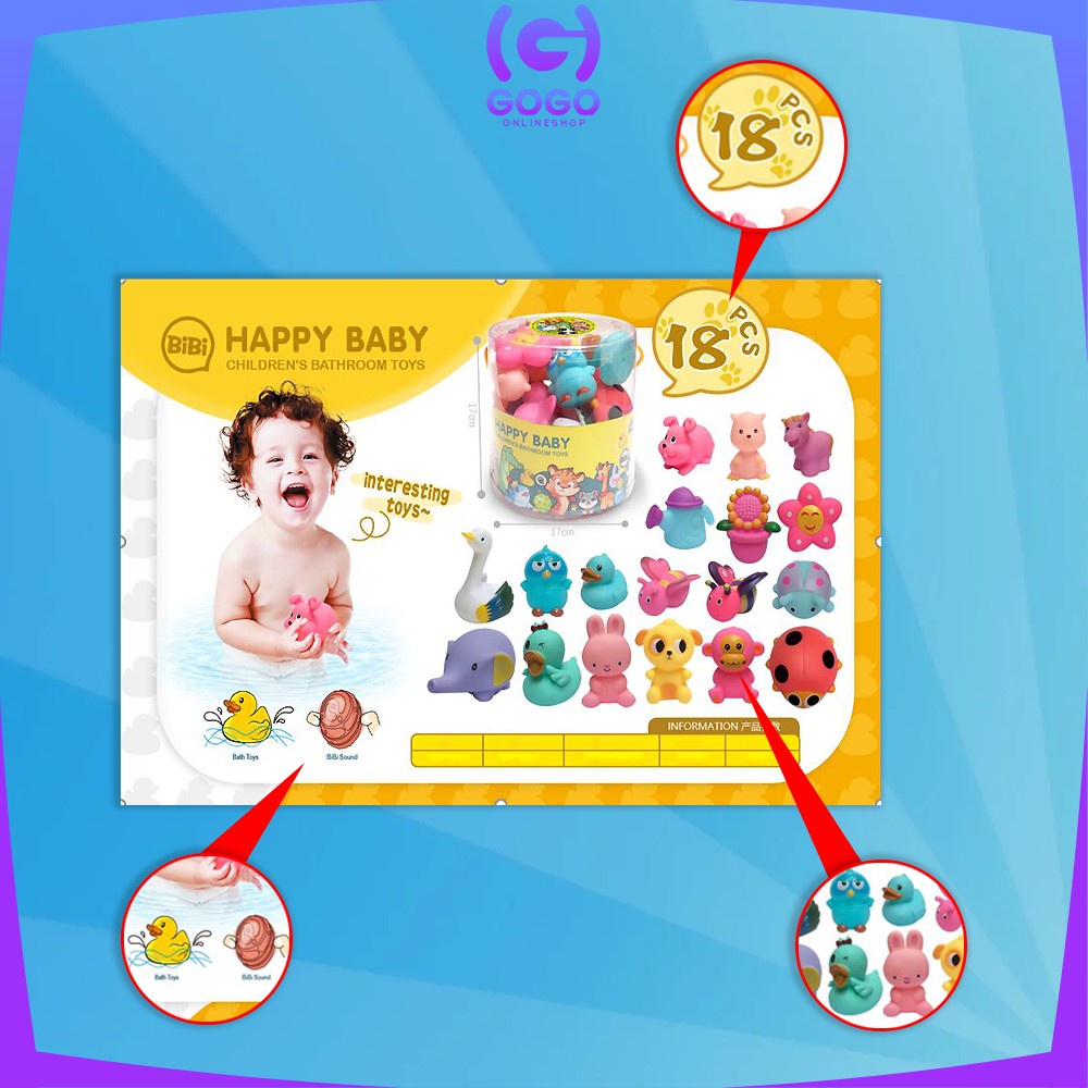 GOGO-M253 Mainan Mandi Anak Karet Set Karakter Bisa Bunyi / Mainan Bebek Anak Bayi Mainan Edukasi Baby Bath Toys