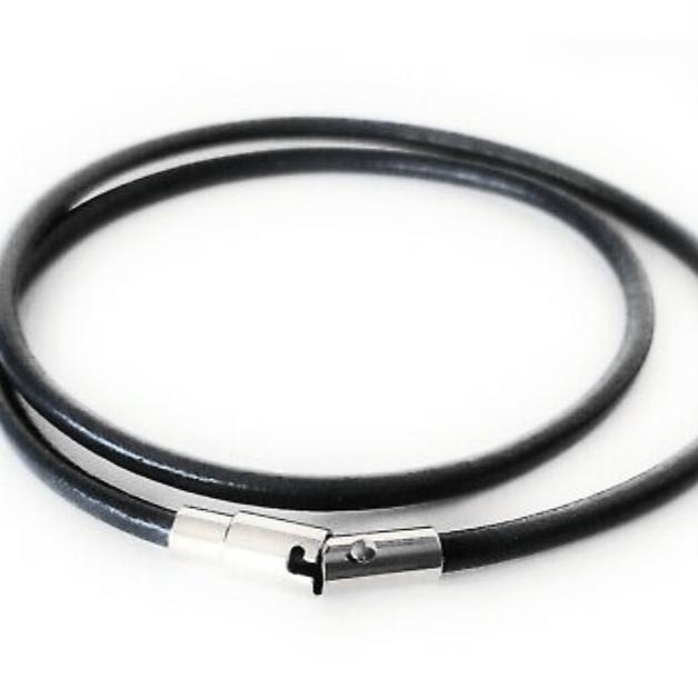 Genuine Leather Necklace Titanium Steel Kalung Pria Kalung Kulit Asli - 45cm