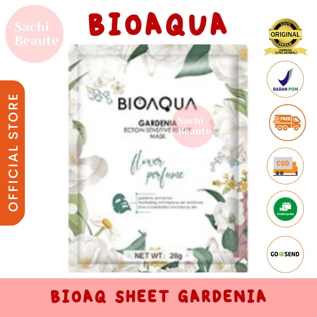 BIOAQUA Bio Aqua Sheet Mask Masker Wajah Flowers Series 28g Hydrating Essence Face Mask Brightening dan Anti Acne - Gardenia