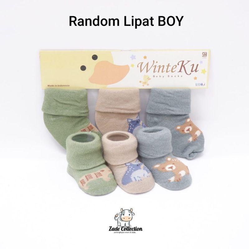 Kaos Kaki Bayi WINTEKU Model Lipat Newborn 3 pasang RANDOM Laki-Laki Perempuan / Kaos kaki bayi cowok cewek bayi