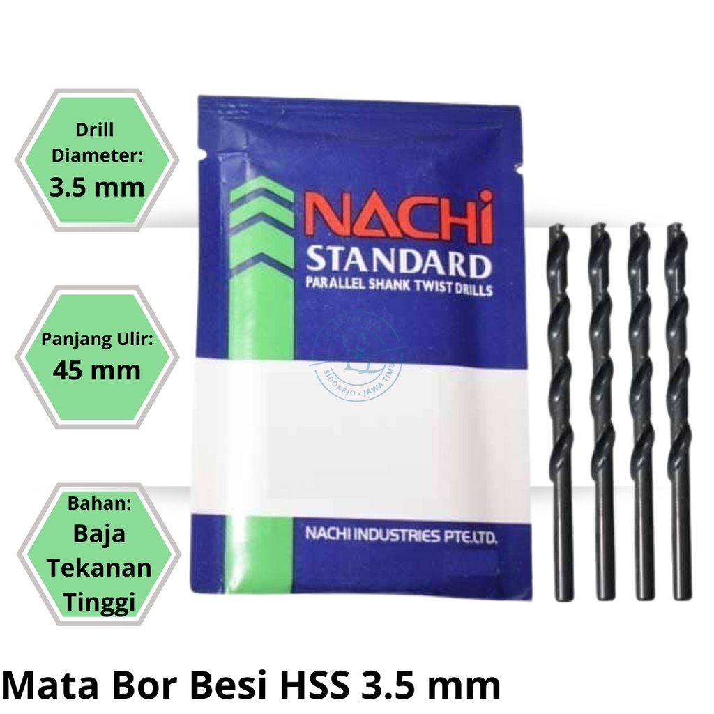 Mata Bor Besi NACHI HSS 3.5 mm 3.5mm Straight Drills 3,5 3,5mm L/N 500
