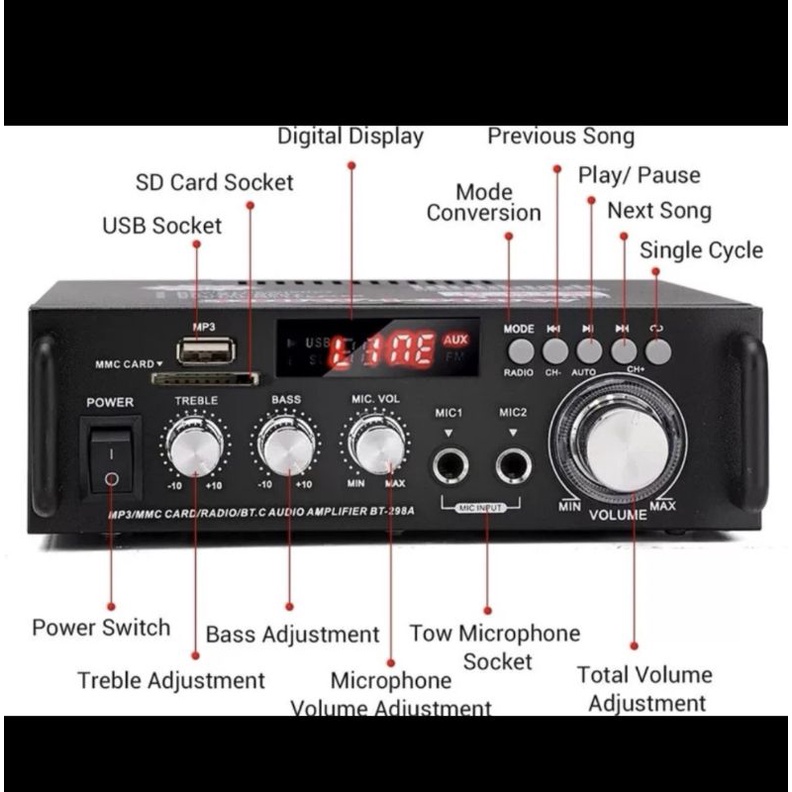 Kerndy Bluetooth EQ Audio Amplifier Karaoke Home Theater FM Radio 600w BT-298A