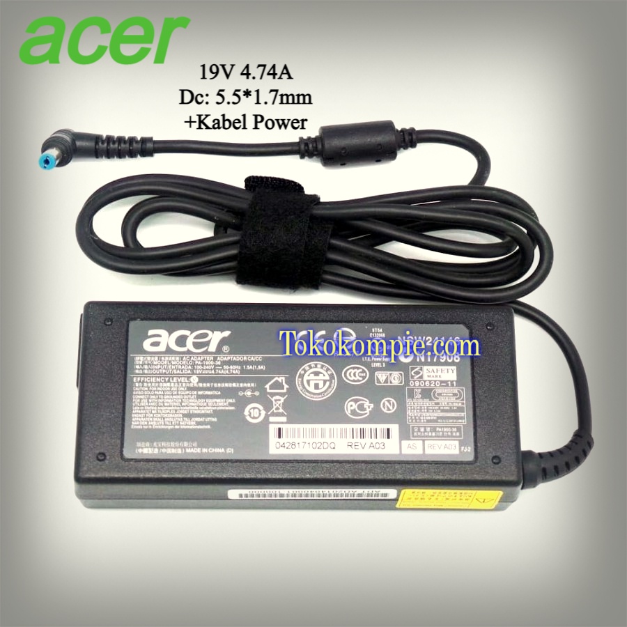 Adaptor Acer 19V 4.74A / 90w (5.5*1.7mm) Original / For Acer Aspire 4745 4745G V3-471G 5500 ZQW Trav