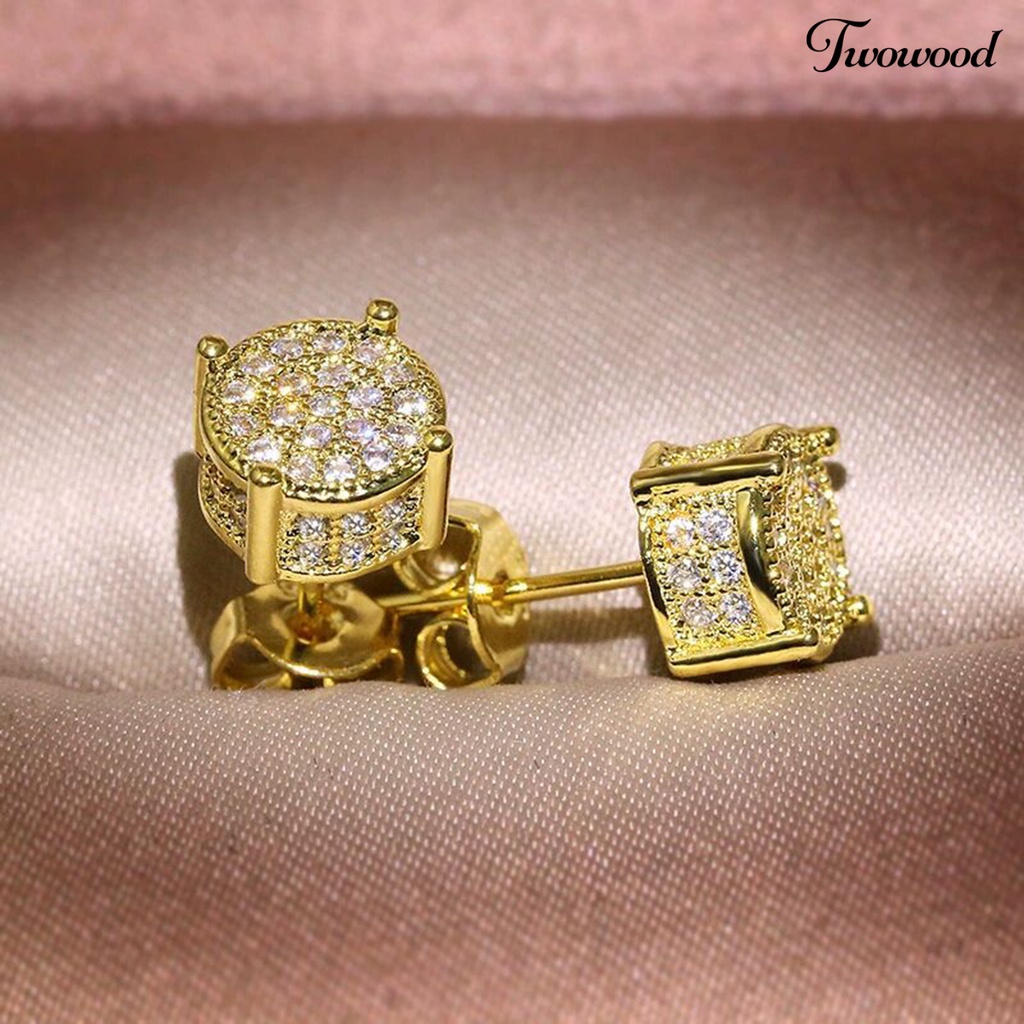 1 Pasang Anting Stud Bentuk Geometris Kubik Zirkonia Gaya Vintage Untuk Pernikahan