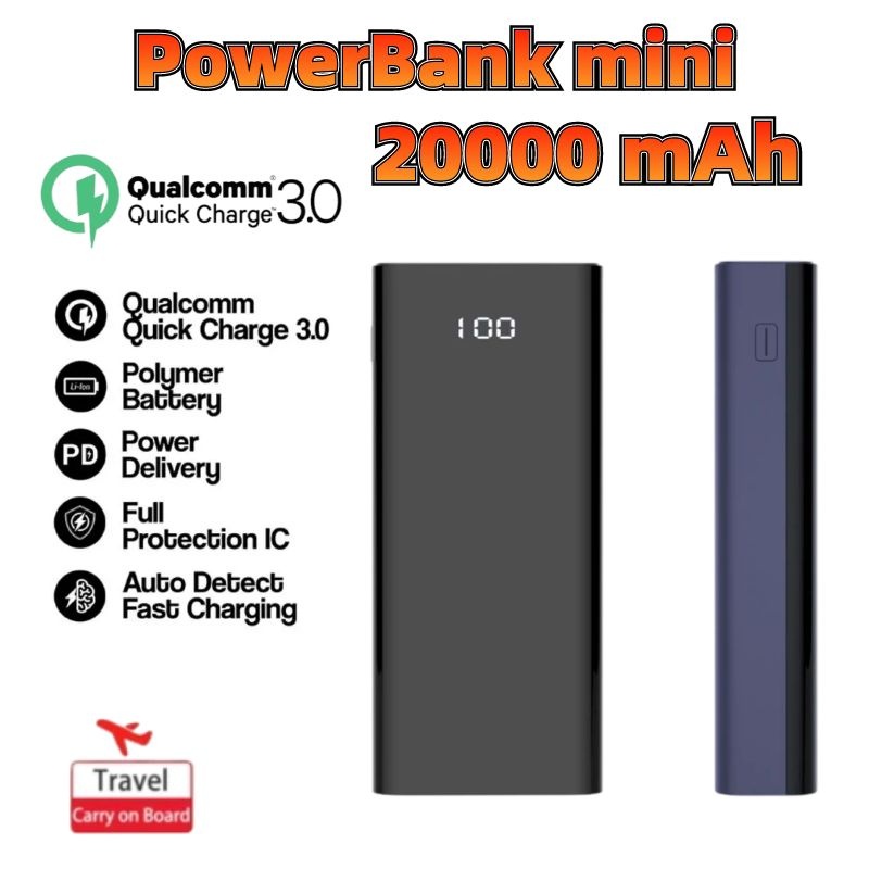 PowerBank 20000mAh 2 USB Fast Charging External Battery Powerbank LED Digital Display Portable Real Capacity hohua Murah Mini