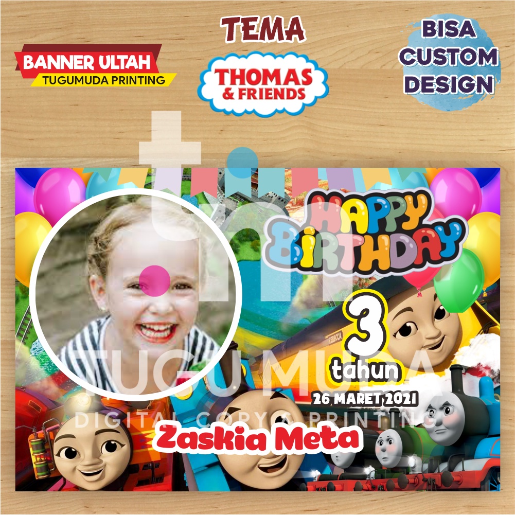 Cetak Banner|Backdrop|Spanduk Ultah/Birthday/Ulang Tahun Anak - THOMAS BIRTHDAY