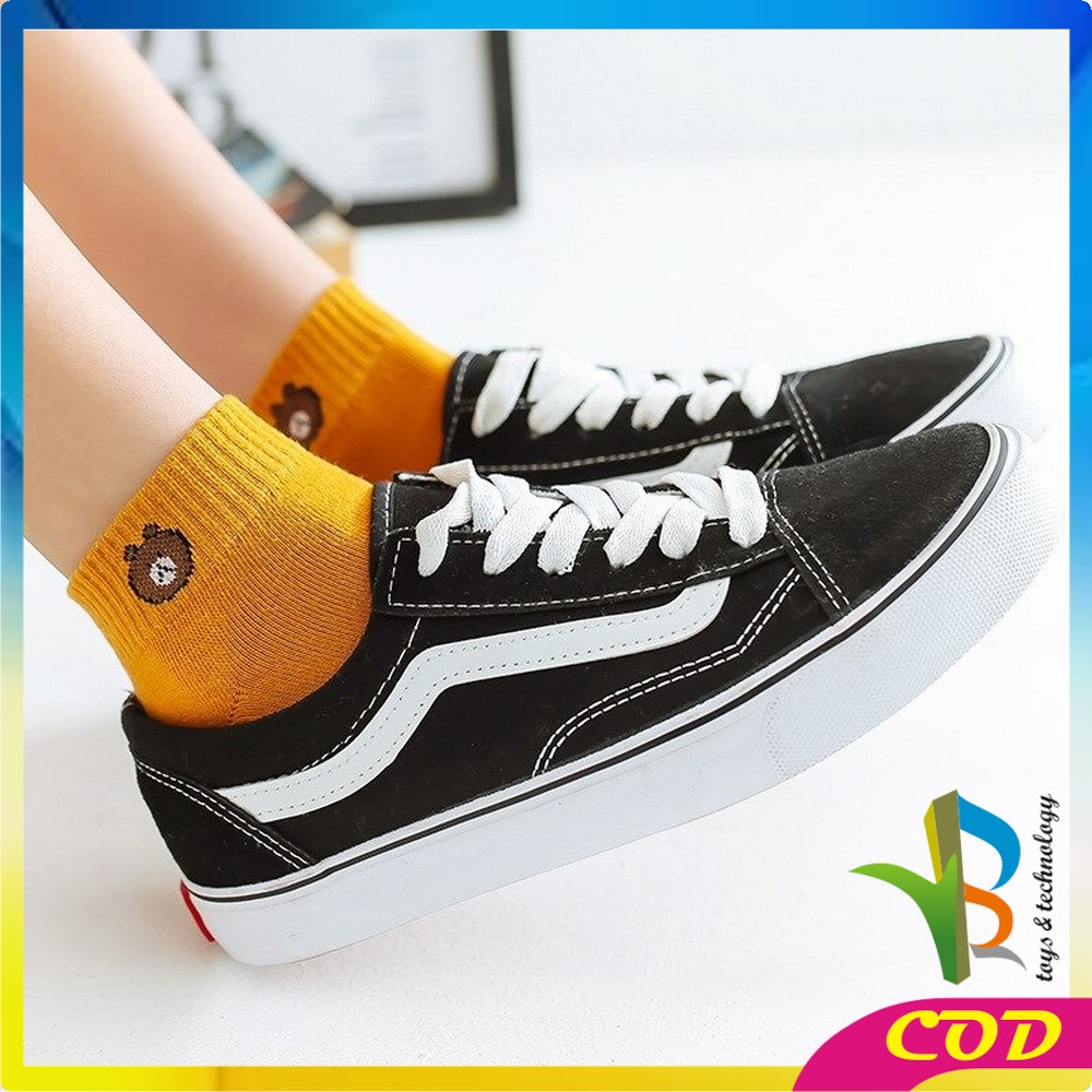 RB-P32-33 Kaos Kaki Dewasa Pendek Kaus Kaki Wanita Pria Motif Brown / Kaos Kaki Ankle Korea Daisy