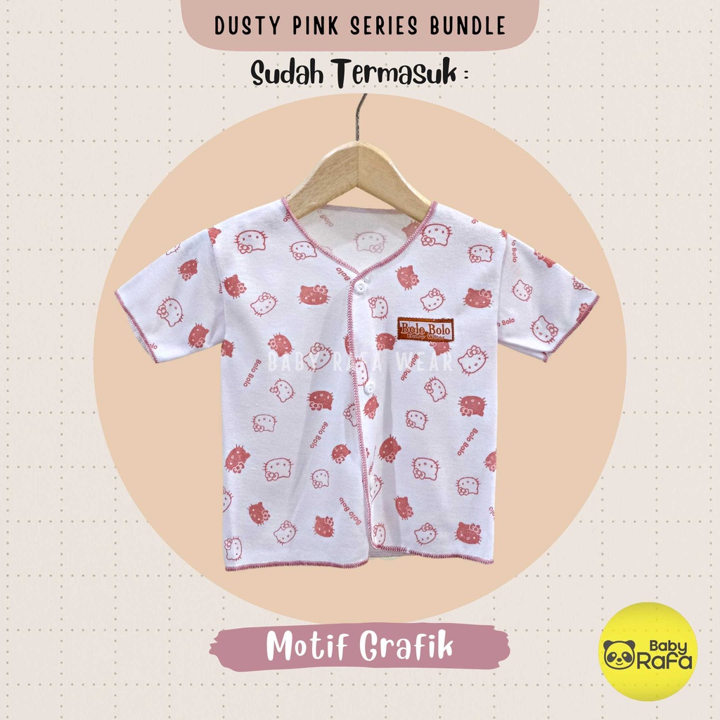 Serian Dusty - 3 pcs Baju Bayi Tangan Pendek Bayi Baru Lahir 0 sd 3 Bulan Pink Dusty Series merk SNI Bolo - Bolo