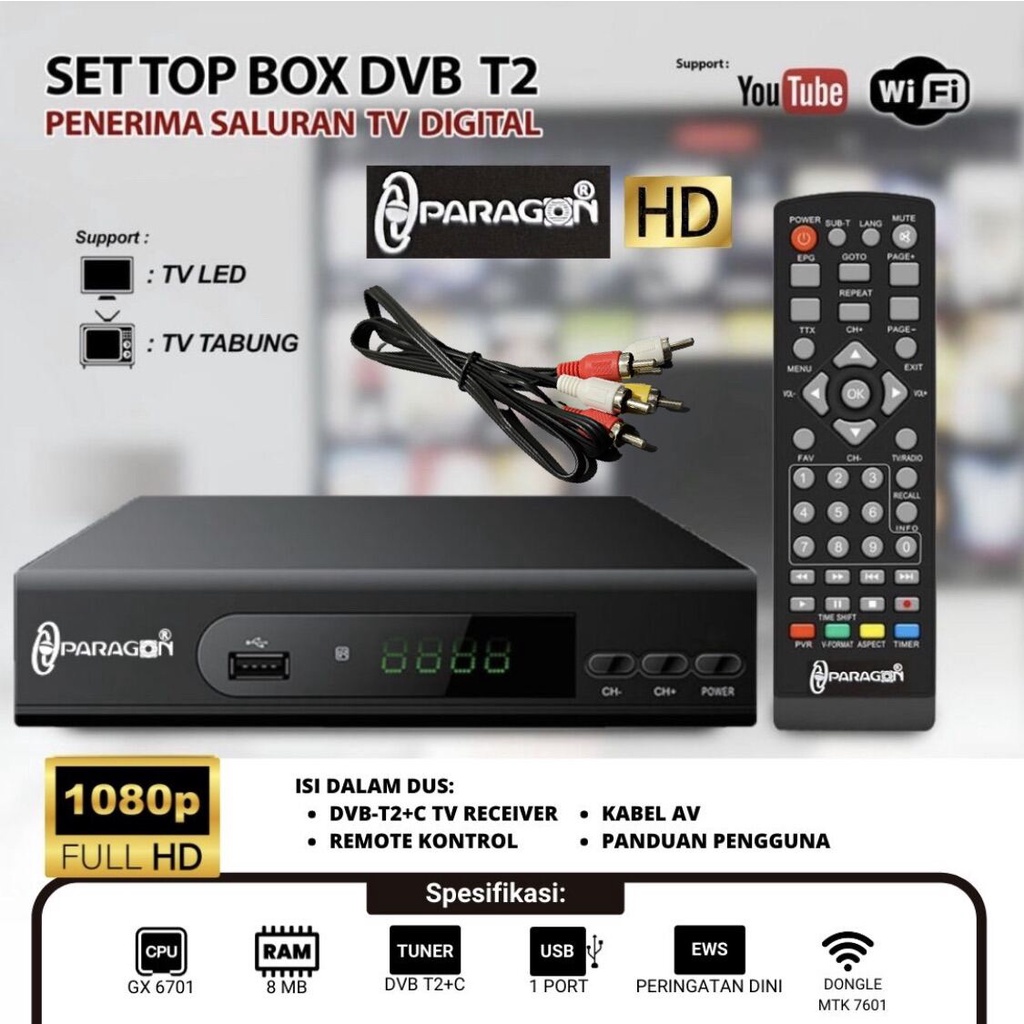 SET TOP BOX DVB T2 PARAGON DIGITAL TV ANTENNA RECEIVER