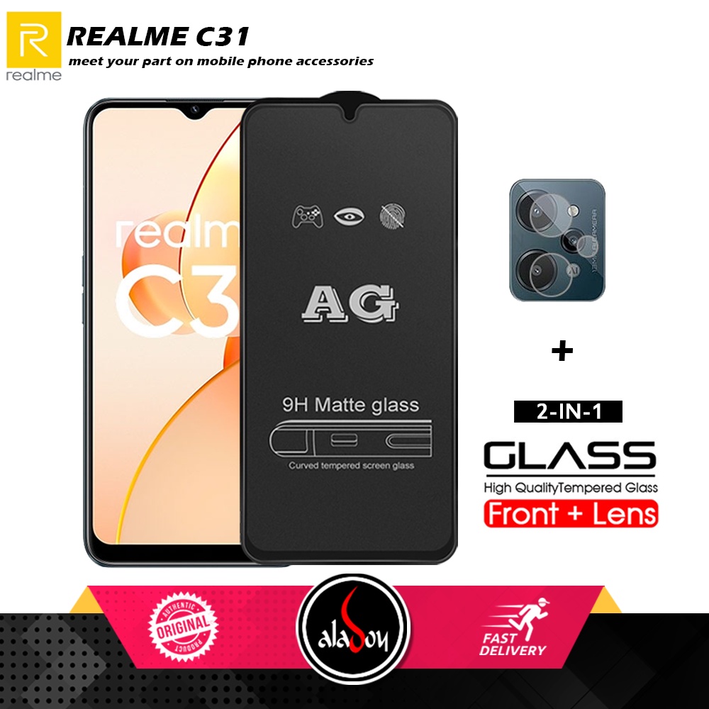 Realme C31 PAKET 2IN1 Tempered Glass Matte Anti Glare Full Layar dan Tempered Glass Kamera