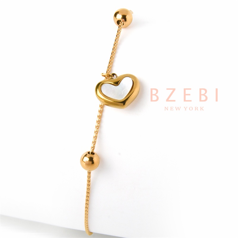 Bzebi Gelang Rantai Adjustable Lapis Emas 18k Dengan Charm Hati Bahan Stainless Steel 345b