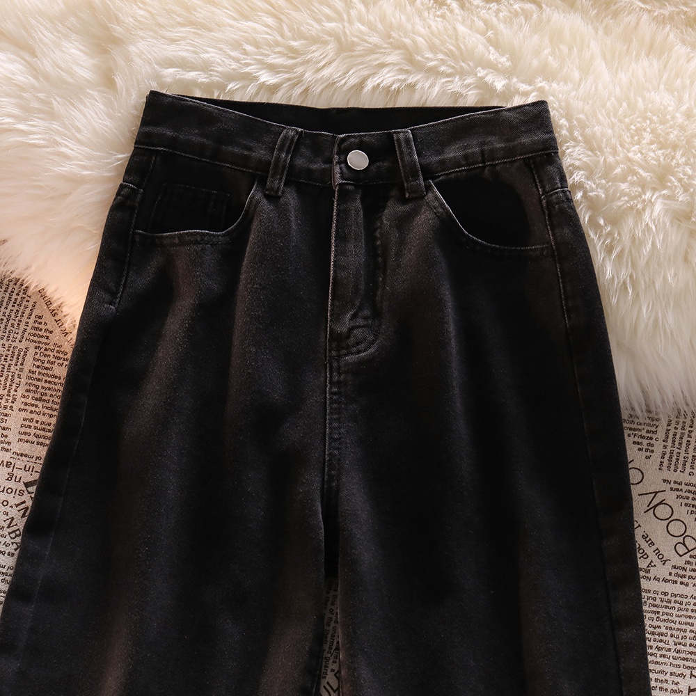 Hitam Jeans Highwaist Straight Loose Celana Jeans Wanita Import (realpict)