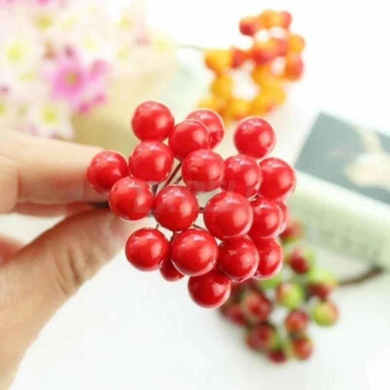 100Pcs Berry Natal Hiasan Pohon Natal / Artificial Christmas Red Holly Berry Xmas