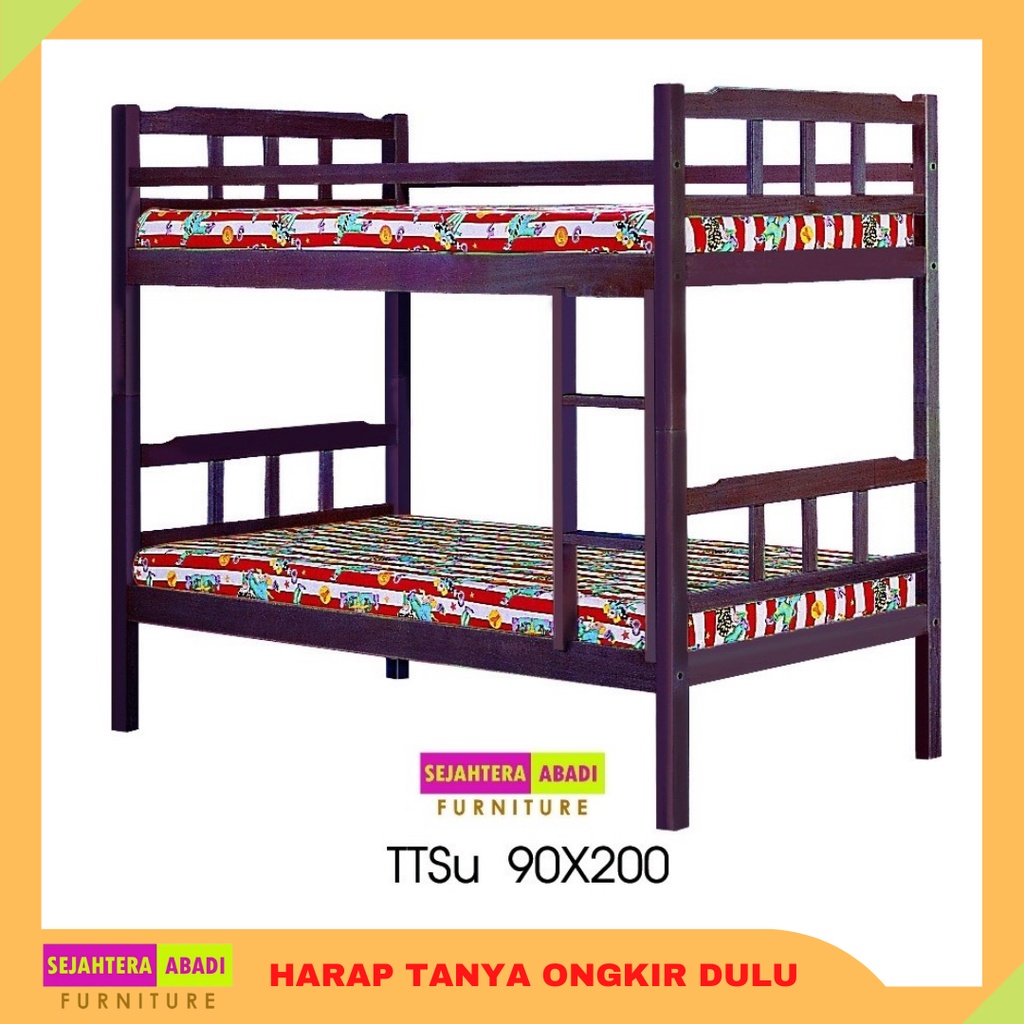 Ranjang susun kayu knockdown, ranjang tingkat, ranjang ligna bunk bed