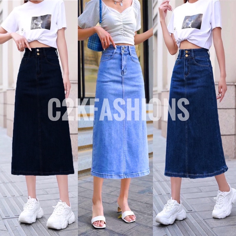Rok Highwaist Span Jeans / Rok Span Kancing Jeans 7/9 / Rok Jeans Span Polos