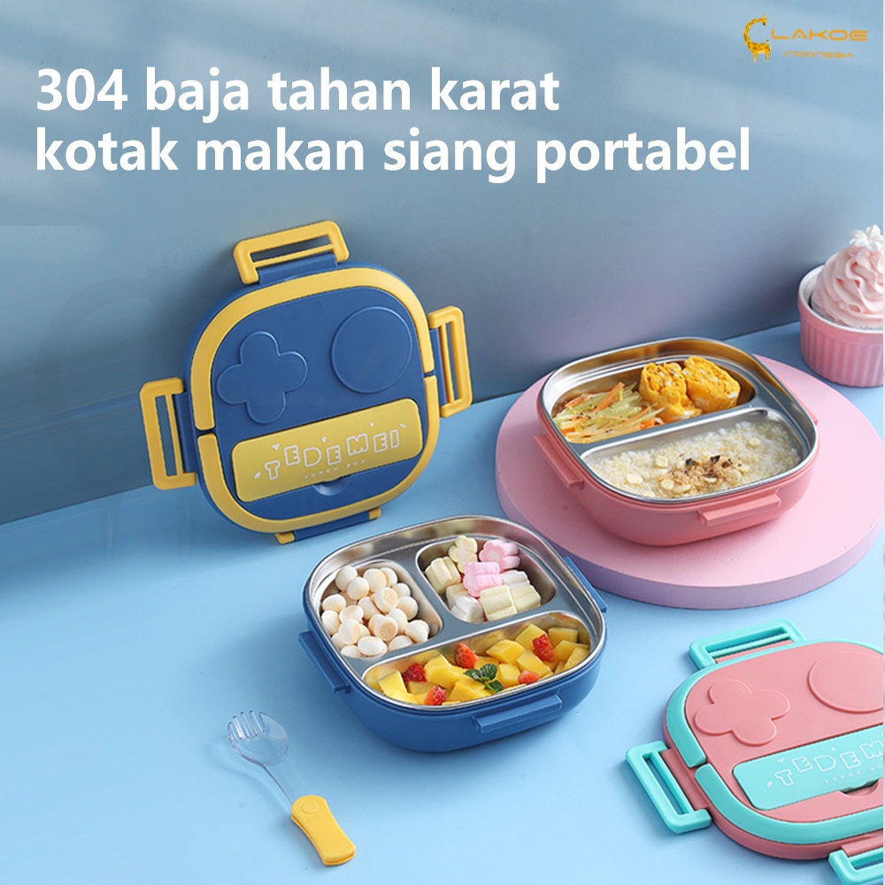 LAKOE Tempat Makan anak kotak bekal anak kids lunch box set kotak makan anak Stainless