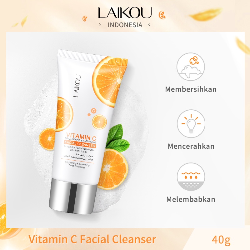 LAIKOU Vitamic C Cleanser Foam Facial Wash Membersihkan Pori-pori Mengurangi Kekusaman 40g